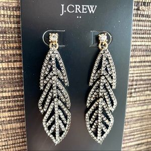 JCrew Rhinestone Feather Earrings, Brand New!